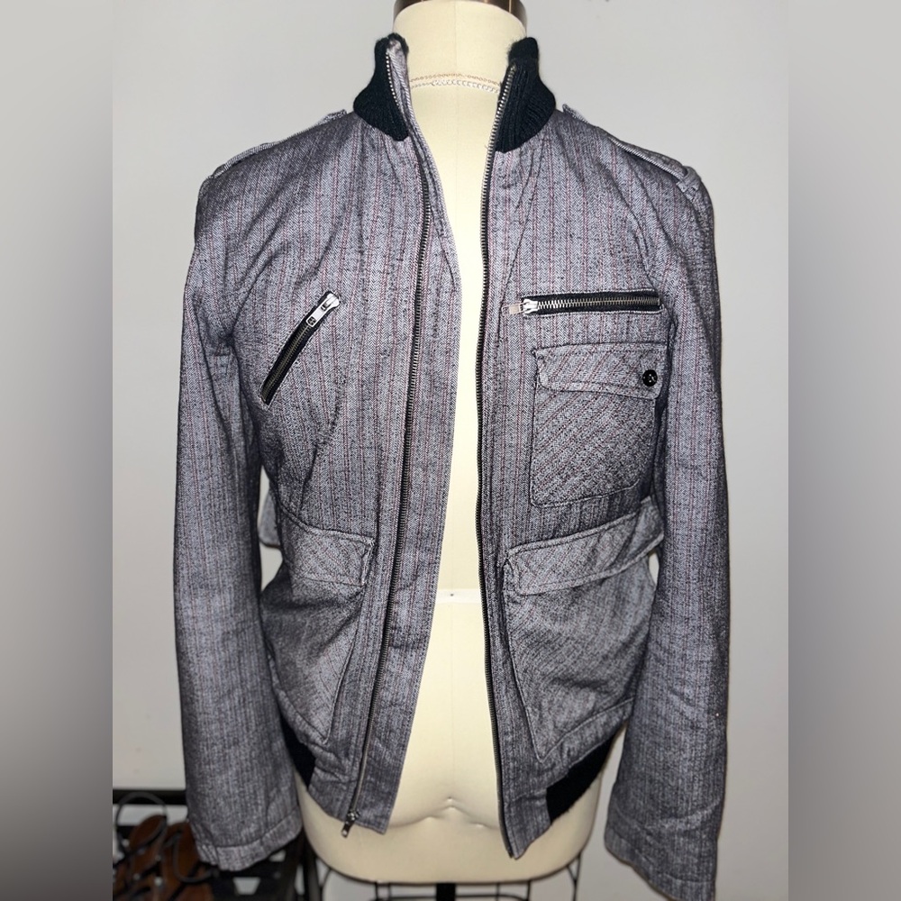 All-Son, Men’s Military Style Bomber Jacket, Grey, Size L